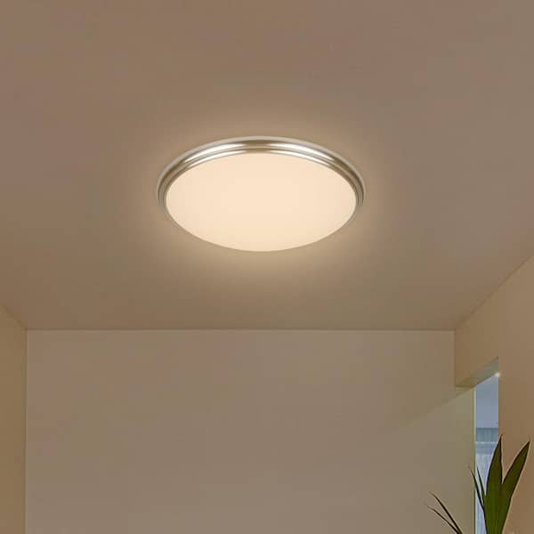 14 in. Light Brushed Nickel and Oil-Rubbed Bronze Adjustable CCT Integrated LED Flush Mount with Interchangeable Trim