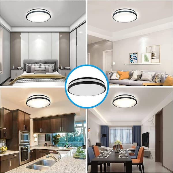 13 in. Matte Black LED Flush Mount 3000K Warm White Convertible Ceiling Light Fixture