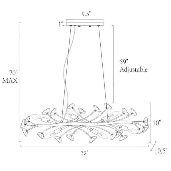 Modern Gold Bedroom Kitchen Chandelier Light, 32 in. 6-Light Linear Dining Room Hanging Light with White Ceramic Flowers