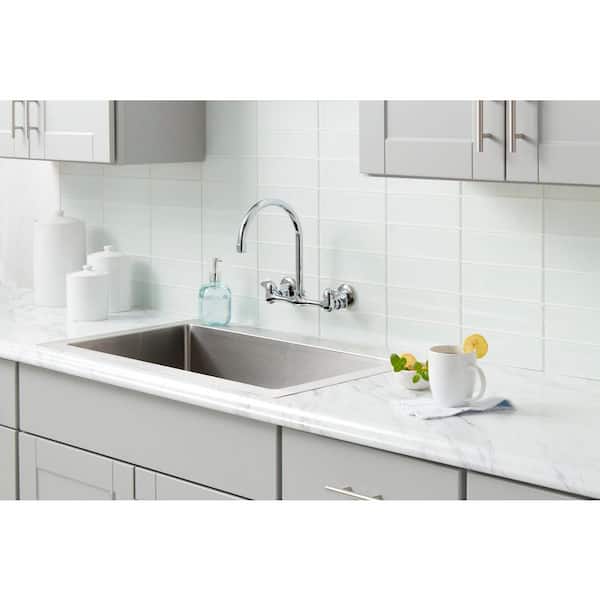 Builders Double-Handle Wall Mount Standard Kitchen Faucet in Polished Chrome