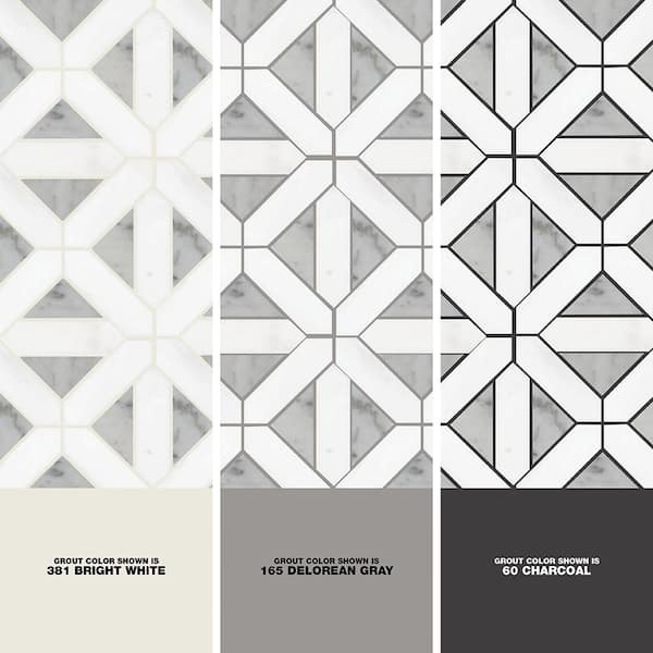 Bianco Dolomite Geometrica 12 in. x 12 in. x 10 mm Polished Marble Mosaic Tile (10 sq. ft./case)