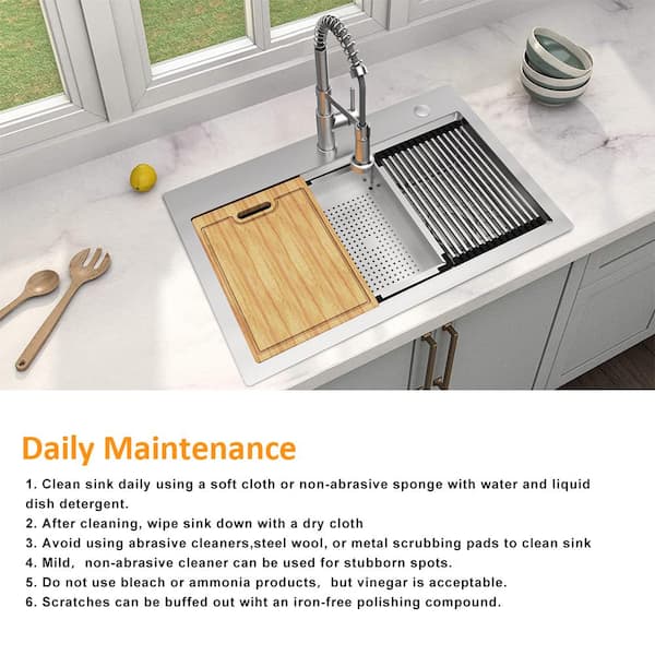 33 in. Drop-in/Undermount Single Bowl 18-Gauge Stainless Steel Sink