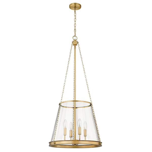 Prescott 18 in. 4-Light Empire Pendant Rubbed Brass with Clear Glass Shade