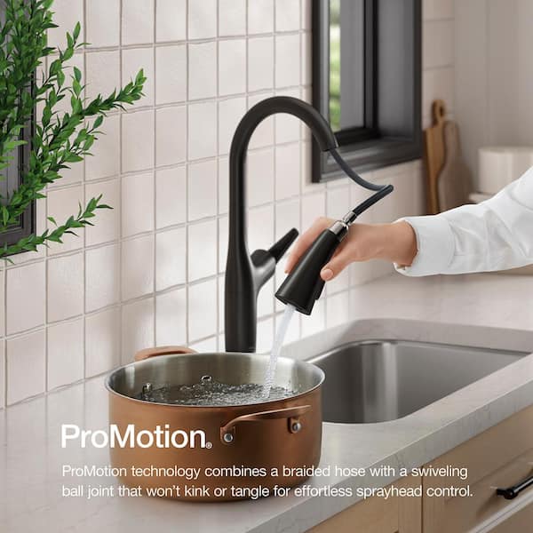 Safia 1-Handle Pull Down Sprayer Kitchen Faucet with Integrated Soap Dispenser in Matte Black