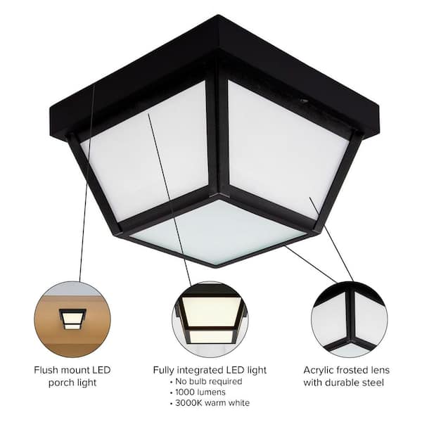 1-Light Black LED Outdoor Flush Mount Light
