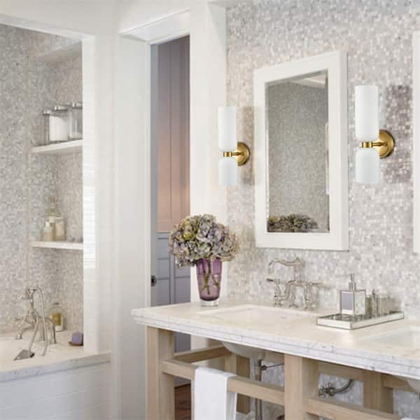 11.8 in. 2 Light Brass Modern Wall Sconce with Standard Shade