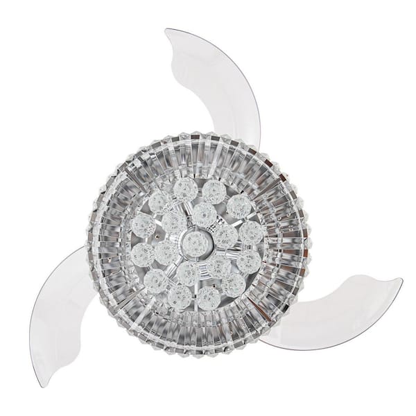 Broxburne 36 in. Modern Chrome Retractable 3-Blade Crystal Ceiling Fan with Light Kit and Remote Control