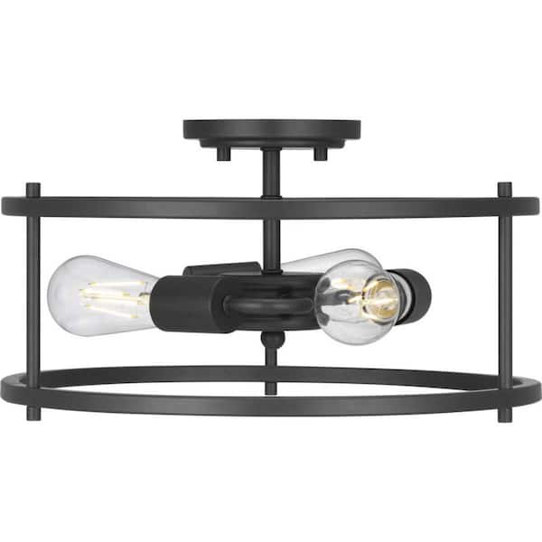 Somstreet 15 in. 3-Light Graphite Semi-Flush Mount