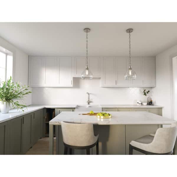 Merriam 8 in. 1-Light Brushed Nickel Farmhouse Shaded Kitchen Pendant Hanging Light with Clear Glass