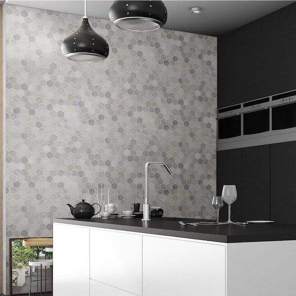 Greecian White Hexagon 12 in. x 11.75 in. x 10 mm Polished Marble Mosaic Tile (9.8 sq. ft. / case)