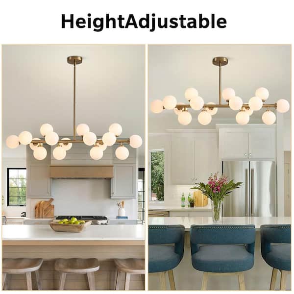 42 in. 16-Light Mid-Central Gold Chandelier Modern Kitchen Island Rectangle Linear Dining Room Light Fixture