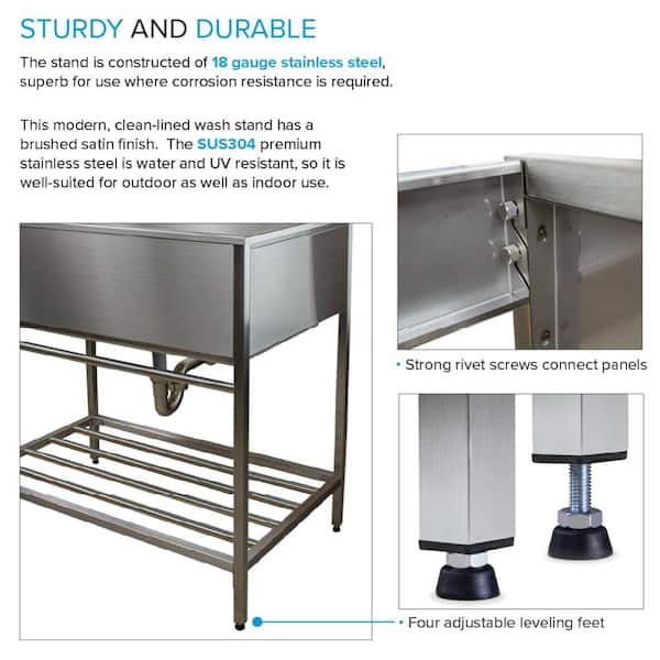 36 in. x 22 in. x 34 in. Stainless Steel Apron-Front Freestanding Utility/Laundry Sink with Wash Stand in Brushed Satin