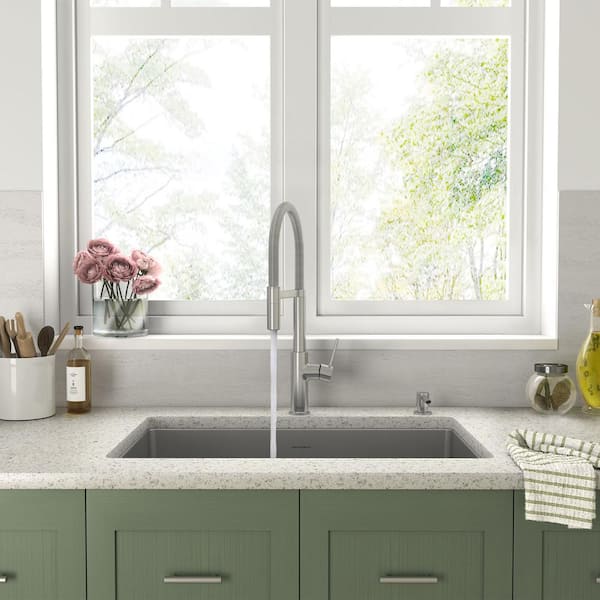 Tamarind Semi-Pro 1-Handle Pull Down Sprayer Kitchen Faucet with Deckplate and Soap Dispenser in Stainless Steel