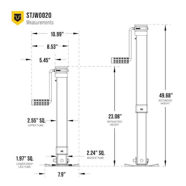 7000 lbs. Square Frame Trailer Jack Capacity Weld On