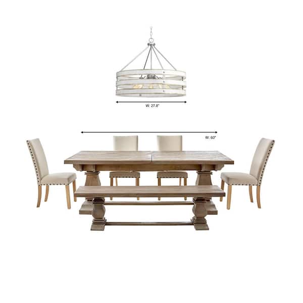 Gulliver 27-3/4 in. 5-Light Galvanized Drum Pendant with Weathered White Wood Accents