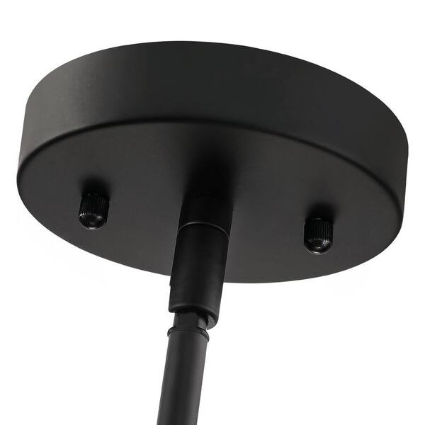 22 in. 4-Light Rattan Tiered Drum Pendant Chandelier Light with Black Canopy