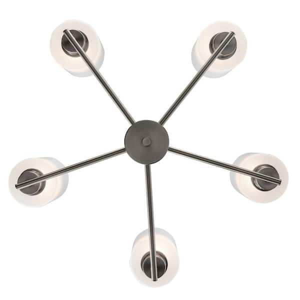 Heath 5-Light Brushed Nickel Chandelier Light Fixture with Frosted Glass Shades