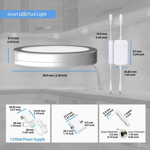 White Smart Dimmable LED Puck Lights Compatible with Alexa, Google Warm White (3000K) (6-Pack)