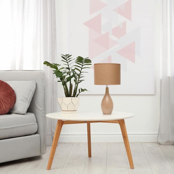 18.11 in. Light Brown Traditional Standard Ceramic Dewdrop Table Desk Lamp with Matching Fabric Shade