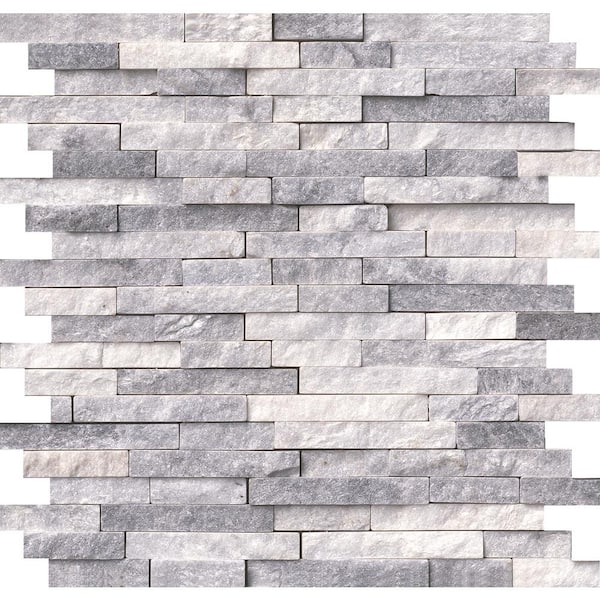 Alaska Gray Split Face 12 in. x 12 in. x 10 mm Textured Marble Mosaic Tile (10 sq. ft. / case)