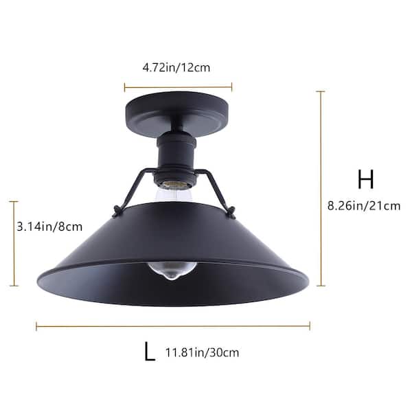 12 in. 1-Light Farmhouse Black Semi-Flush Mount Light Industrial Close to Ceiling Lighting