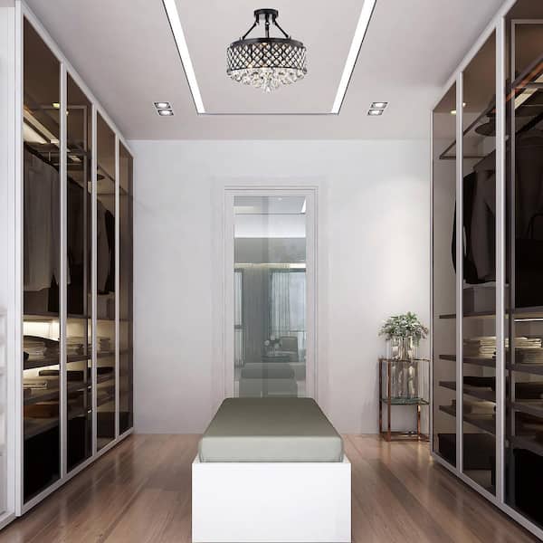 Alyvia 4-Light Antique Black Glam Semi-Flush Mount Ceiling Light with Beaded Crystal Drum Shade