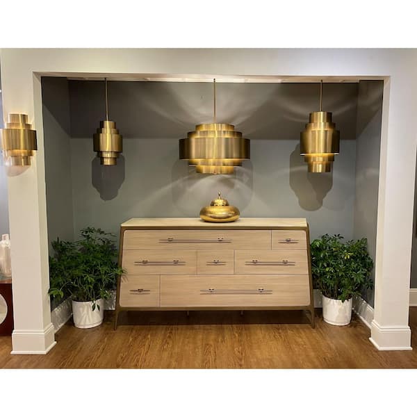 Spyglass Terrace 2-Light Soft Brass Geometric Wall Sconce with Soft Brass Shade