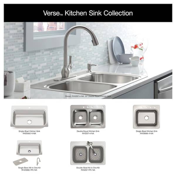 Verse Stainless Steel 33 in. Double Bowl Drop-In Kitchen Sink with Faucet