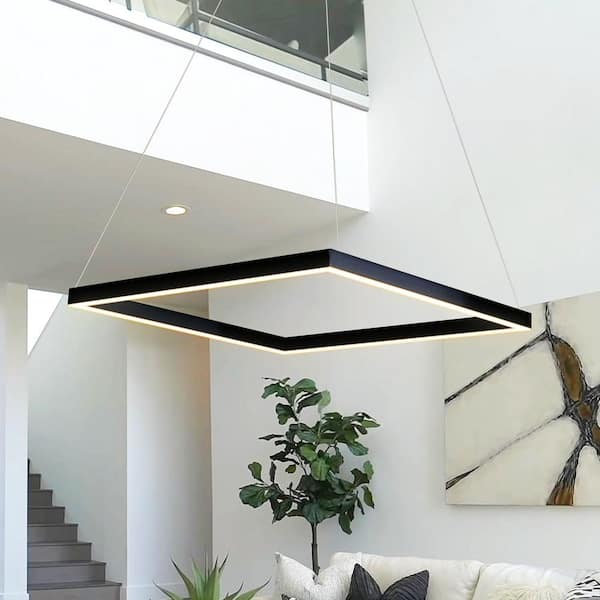 Atria Square 20 in. 38-Watt Black ETL Certified Integrated LED Chandelier Height Adjustable Hanging Pendant Light