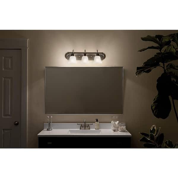Independence 24 in. 3-Light Brushed Nickel Traditional Bathroom Vanity Light with Frosted Glass Shade