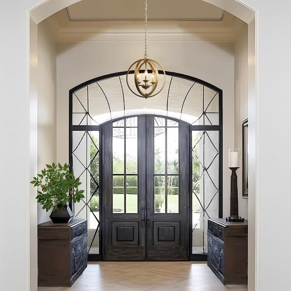 Modern Chandelier Pendant Light 3-Light Gold Globe Cage Dining Room Chandelier