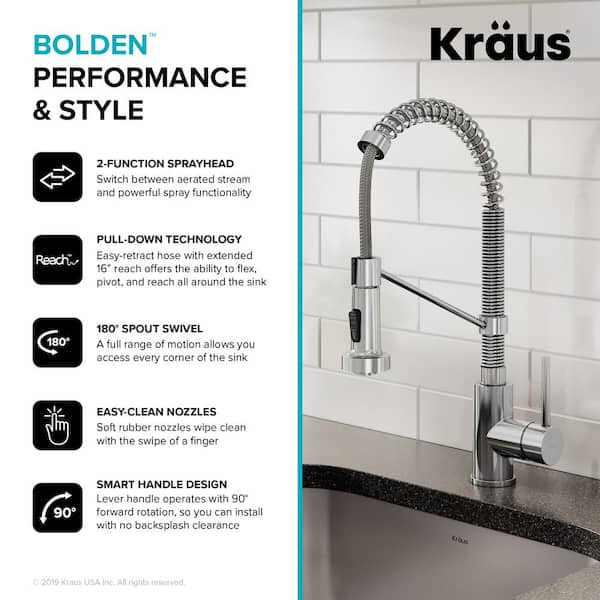 Bolden Single-Handle Pull-Down Sprayer Kitchen Faucet with Dual Function Spray Head in Chrome