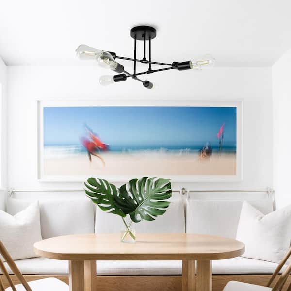 6-Light Black Sputnik Modern Linear Semi Flush Mount