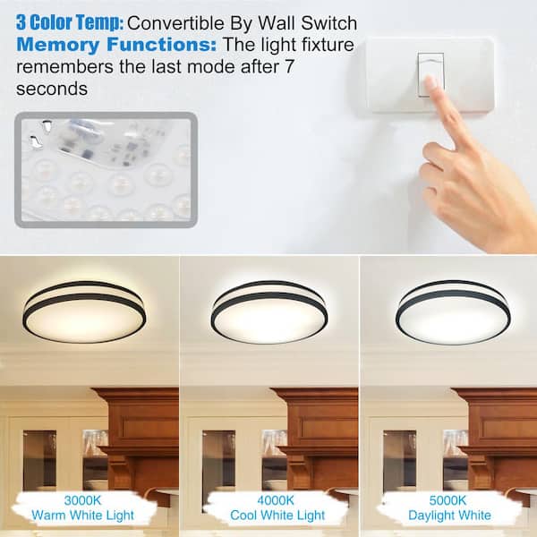 13 in. Matte Black LED Flush Mount 3000K Warm White Convertible Ceiling Light Fixture