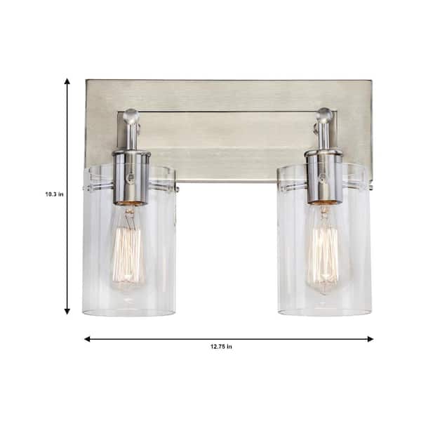 Regan 12.75 in. 2-Light Brushed Nickel Vanity Light with Clear Glass Shades