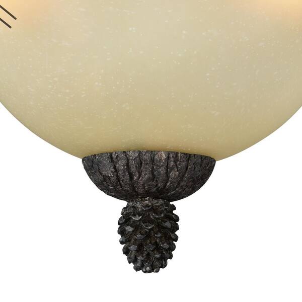 Sierra 18-in W Bronze Rustic Pinecone Bowl Semi Flush Mount Ceiling Light Cream Glass