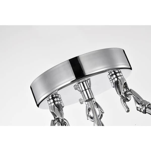 Alyvia 15 in. 4-Light Chrome Glam Semi-Flush Mount with Beaded Drum Shade and Hanging Crystals