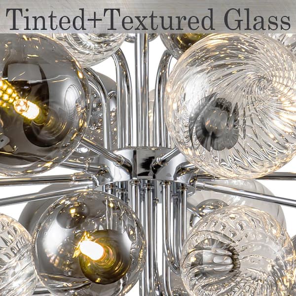 18-Light Chrome and Smoky Bubble;Island;Sputnik Cluster;Globe;Tiered Chandelier for Dining Room with Ribbed Glass