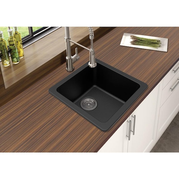 Black Granite Composite 17 in. Dual Mount Bar Sink
