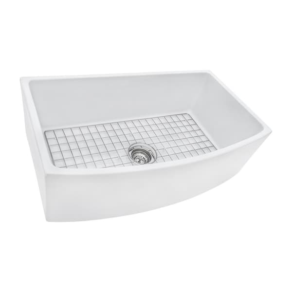 Fiamma White Fireclay 33 in. Single Bowl Farmhouse Apron Kitchen Sink