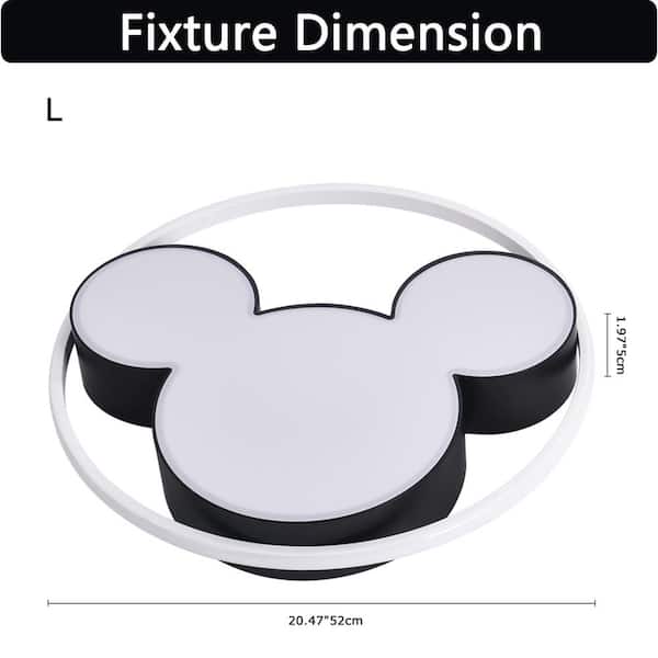 Lumin 20.47 in. 1-Light Black and White Smart LED Flush Mount with Remote Control and Mickey Mouse Shaded