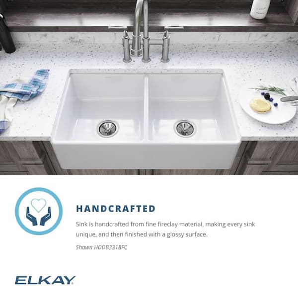 Burnham White Fireclay 33 in. Double Bowl Farmhouse Apron Kitchen Sink