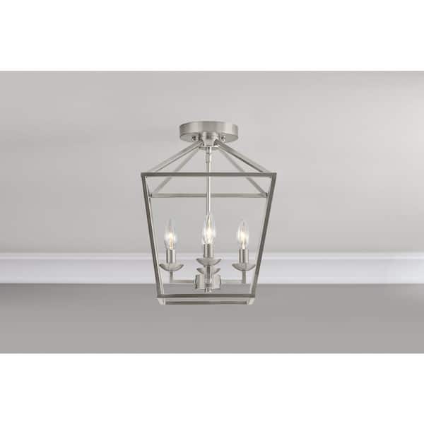 Weyburn 16.5 in. 4-Light Brushed Nickel Farmhouse Semi-Flush Mount Ceiling Light Fixture with Caged Metal Shade