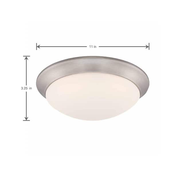 11 in. 120-Watt Equivalent Brushed Nickel 2700K CCT LED Ceiling Light Flush Mount with Frosted White Glass Shade