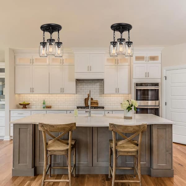 Mina Coastal 10 in. 3-Light Oil-Rubbed Bronze Semi-Flush Mount Light with Mason Jar Shade Modern Farmhouse Ceiling Light