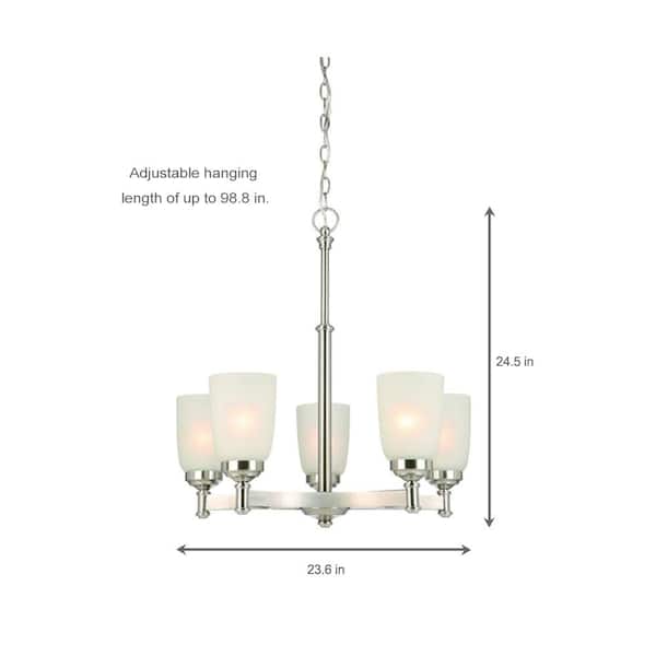 5-Light Brushed Nickel Chandelier with Frosted Glass Shades