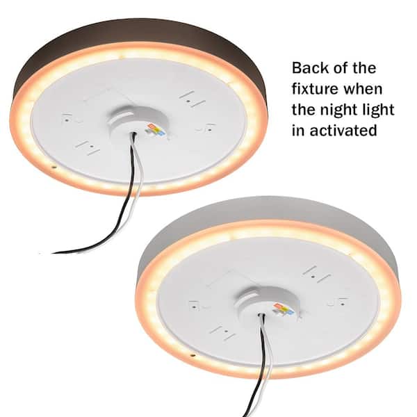 13 in. White, Oil Rubbed Bronze Trims 1350 Lumens LED Flush Mount Ceiling Light Fixture with Night Light Adjustable CCT