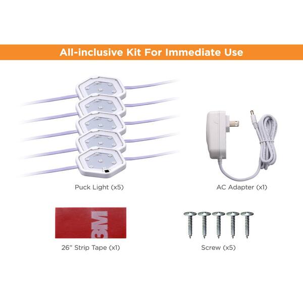 LED Warm White Puck Light Kit (5-Pack)