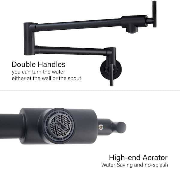 Farmhouse Double Handle Wall Mount Pot Filler with Solid Brass Instruction in Matte Black