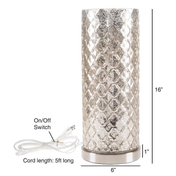 16 in. Silver Glass Uplight Lamp with Embossed Trellis Pattern Shade